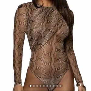 Jluxlabel Snakeskin Rosalee Mesh Bodysuit Size XL Like New
